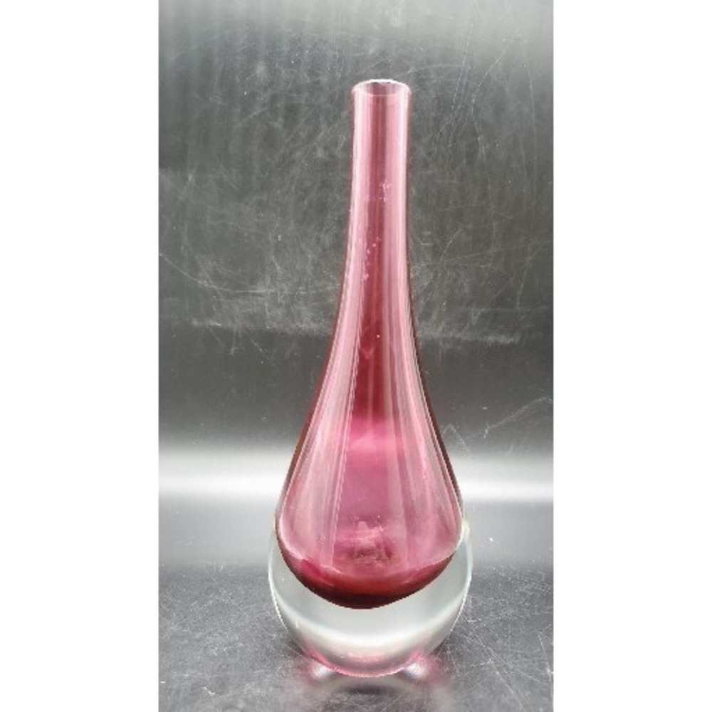 Vintage Hand Blown Art Glass Sommerso Bud Vase Red Cranberry 10.5"